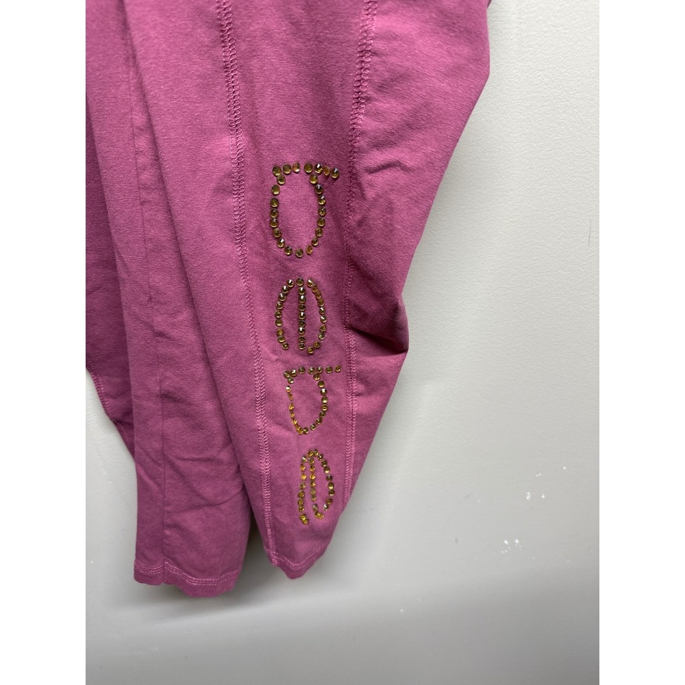 Bebe Sport Pink Ribbed High Waist Leggings Women‎ M Pocket Rhinestone Detail - Picture 4 of 7